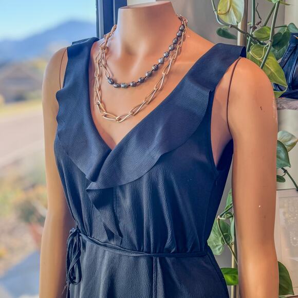 French Connection, Black Maude Drape Ruffle Dress w/ Wrap Front, Women's US 4 - Picture 3 of 11